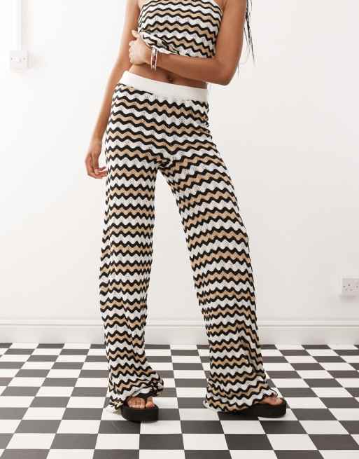 Noisy May loose fit crochet pants in black & beige wave - part of a set, 4 of 5