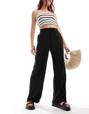 Noisy May Loose Fit Linen Mix Pants In Black