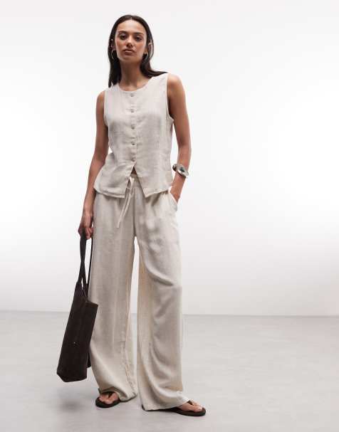 Noisy May loose fit linen mix trouser co-ord in oatmeal