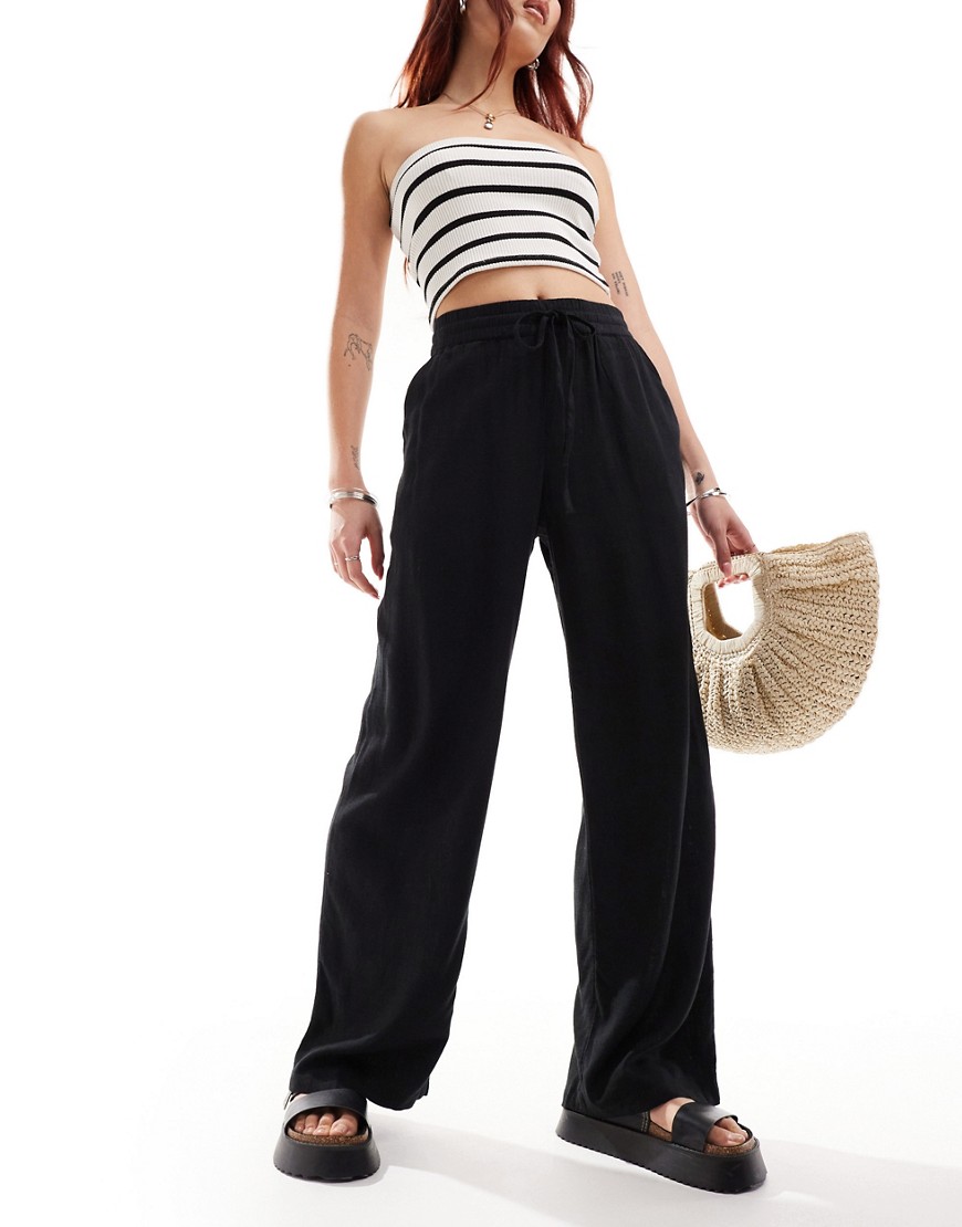 Noisy May loose fit linen mix trouser in black