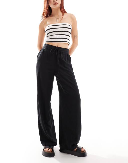 Noisy May loose fit linen mix trouser in black ASOS