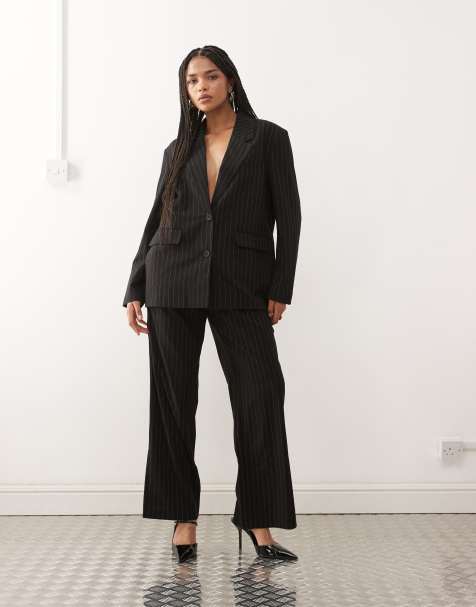 Noisy May loose fit tailored pants in black pinstripe (part of a set) - view 1