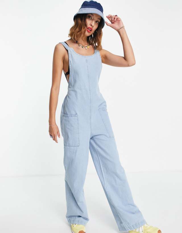 Noisy May low back denim jumpsuit in light blue wash