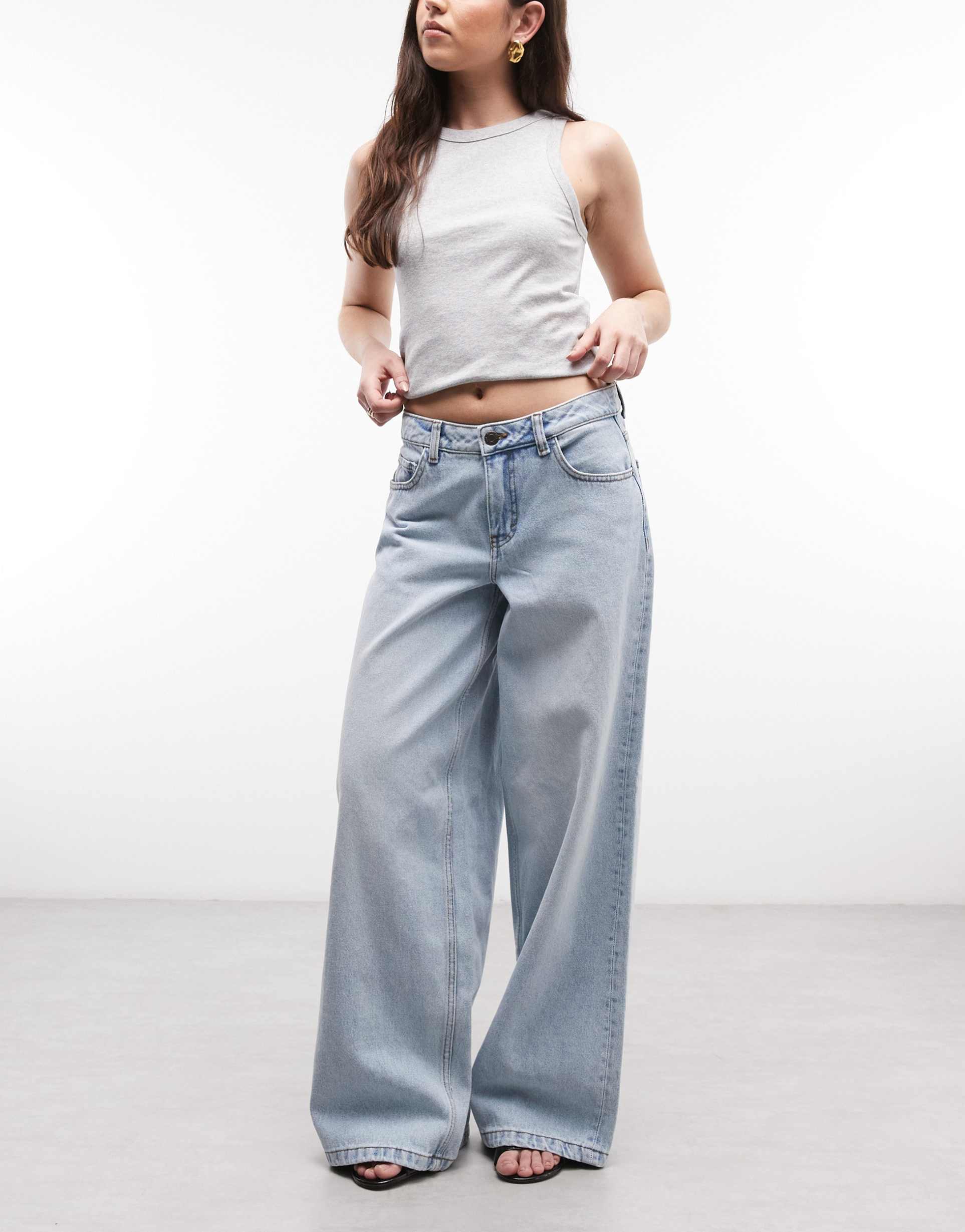 noisy may low rise wide leg jeans in light blue denim