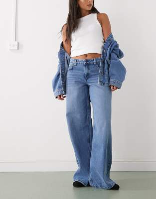 Noisy May Low Rise Wide Leg Jeans In Blue