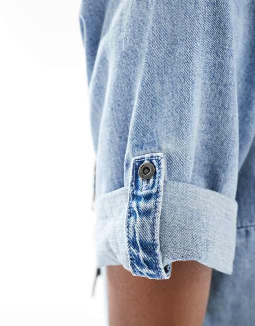 Noisy May - Lyseblå og forvasket minikjole i denim med opsmøgede ærmer, 4 af 4