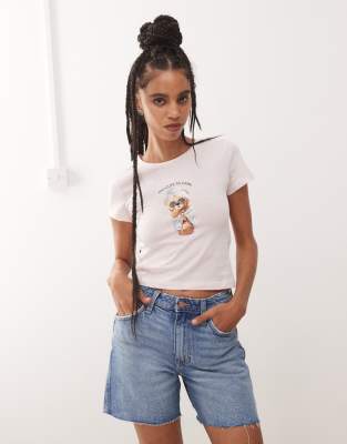 Noisy May - Lyserød baby-T-shirt med bjørneprint - view 1