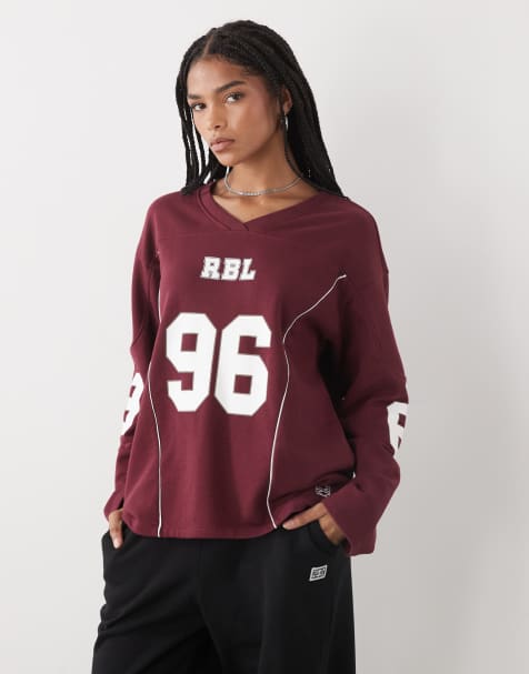 Noisy May - Maglia stile sportivo bordeaux con scollo a V - view 1