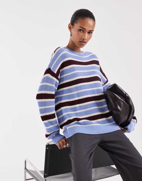 Noisy May - Maglione girocollo blu e bordeaux a righe - view 1
