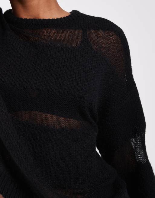 Noisy May maglione lavorato a maglia ampio semitrasparente a righe nero, 2 di 4