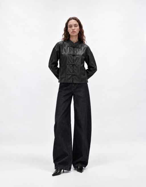 Noisy May mandarin collar faux leather jacket in black, 2 of 4