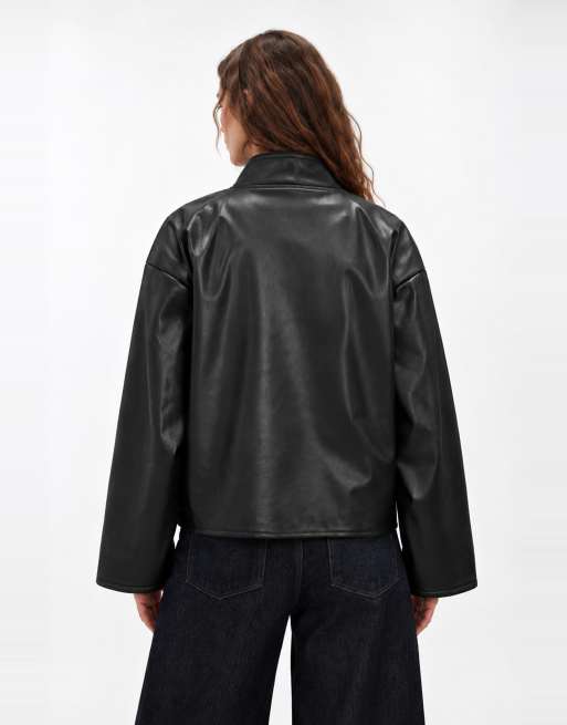 Noisy May mandarin collar faux leather jacket in black, 4 of 4