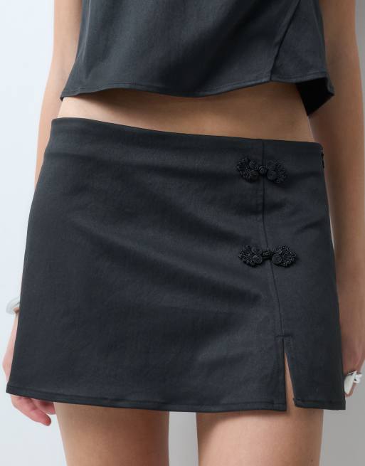 Noisy May mandarin style split mini skirt set in black, 3 of 5