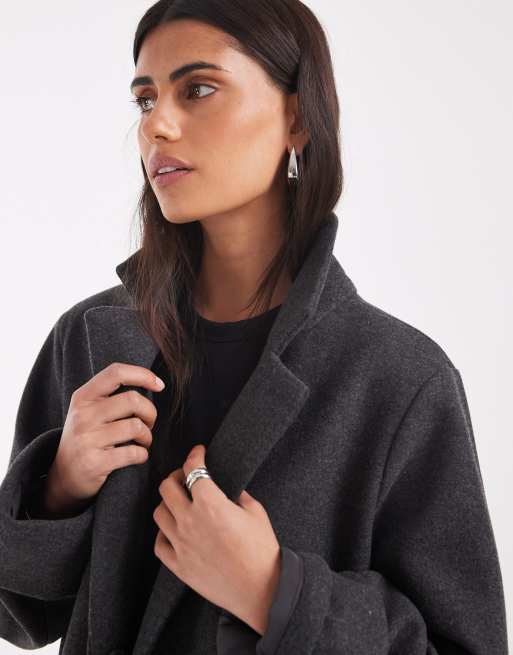 Noisy May - Manteau long aspect laine - Gris foncé chiné, 3 de 4
