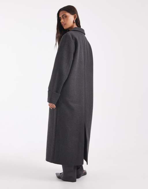 Noisy May - Manteau long aspect laine - Gris foncé chiné, 4 de 4
