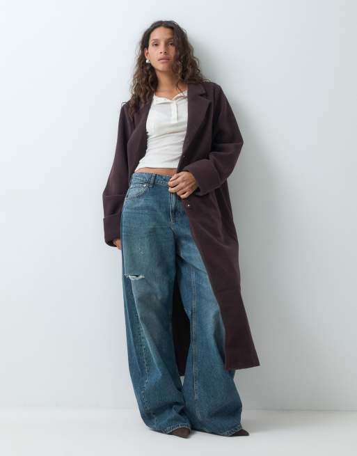 Noisy May manteau long maxi en coloris prune chocolat, 4 de 5