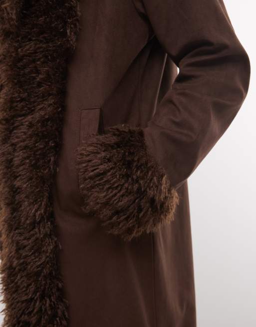 Noisy May Mantel mit Faux-Fur-Besatz in Braun, 3 von 4