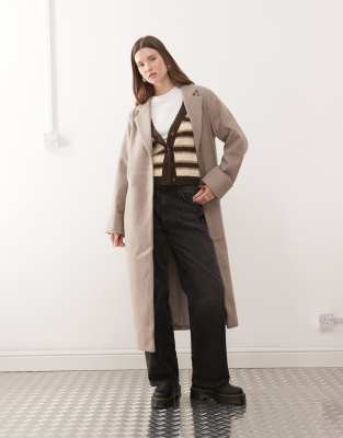 Noisy May - Maxi-Mantel in beiger Wolloptik-Neutral