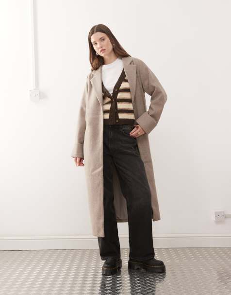 Noisy May - Maxi-overjas met wollook in beige - view 1