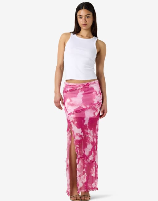 Noisy May Maxi Skirt with Side Slit in Pink Pattern, 2 of 7