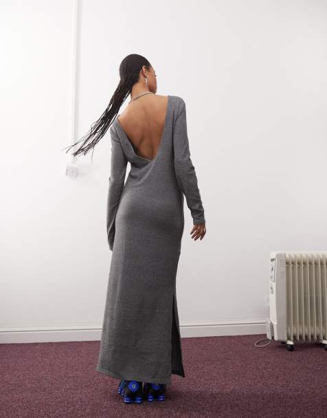 Noisy May – Maxi-Strickkleid in strukturiertem Grau mit U-förmigem Rückenausschnitt - view 1