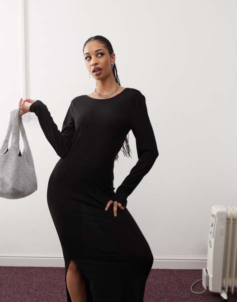 Noisy May – Maxi-Strickkleid in strukturiertem Schwarz mit U-förmigem Rückenausschnitt - view 1