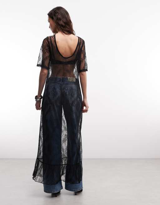Noisy May – Maxikleid aus transparenter Spitze in Schwarz mit U-Rückenausschnitt, 3 von 4