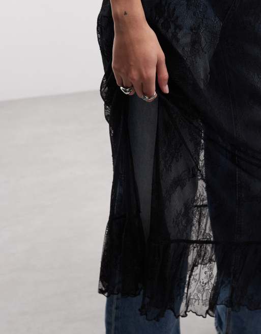 Noisy May – Maxikleid aus transparenter Spitze in Schwarz mit U-Rückenausschnitt, 4 von 4