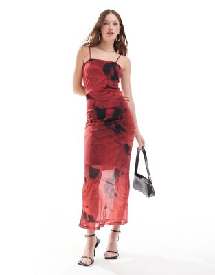 Noisy May - Maxikleid in Rot mit Rosenprint