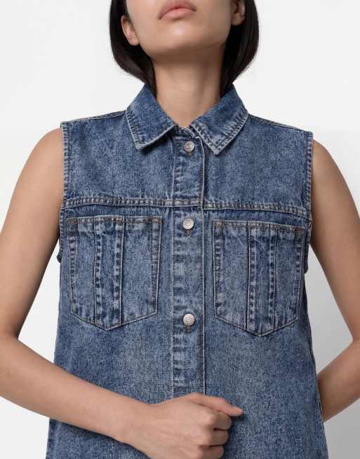Noisy May – Mellanblå, ärmlös jeansklänning, 4 av 4