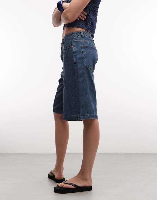 Noisy May – Mellanblå, baggy jeansshorts med dekorativ söm, 2 av 5