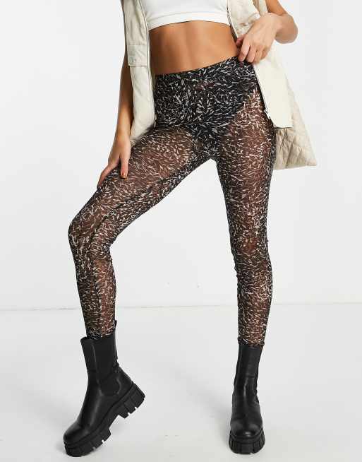 Noisy May mesh leggings in leopard print