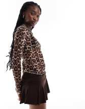 Topshop leopard crinkle long sleeve top in pink