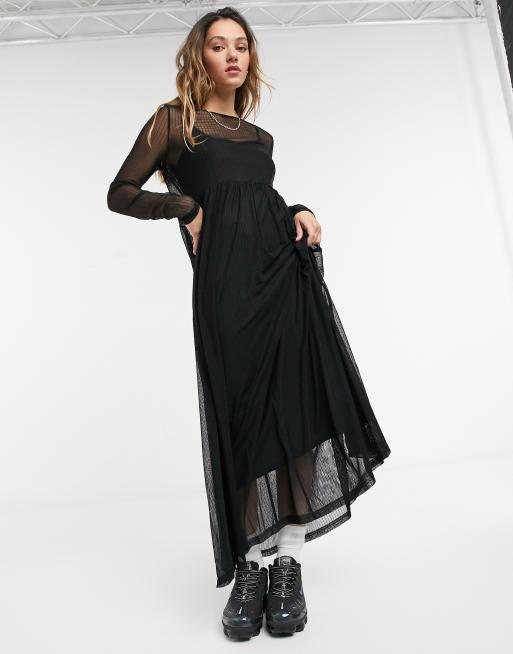 Black mesh store maxi dress