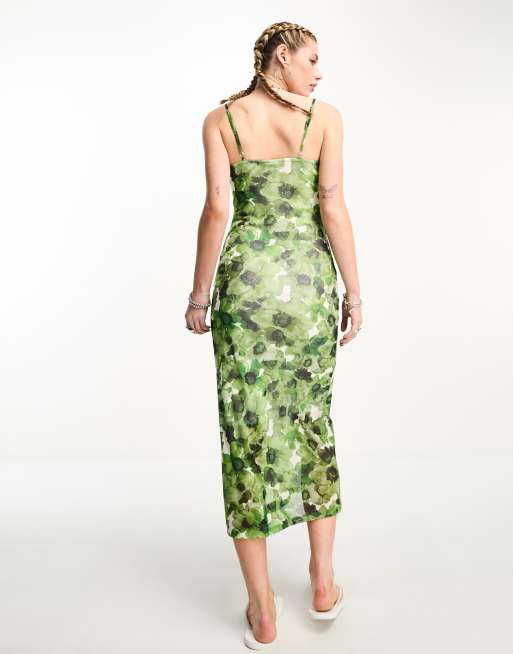 Zara green on sale floral midi dress