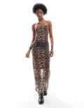 [Noisy May] Noisy May mesh maxi dress in leopard print-Brown XS Leo