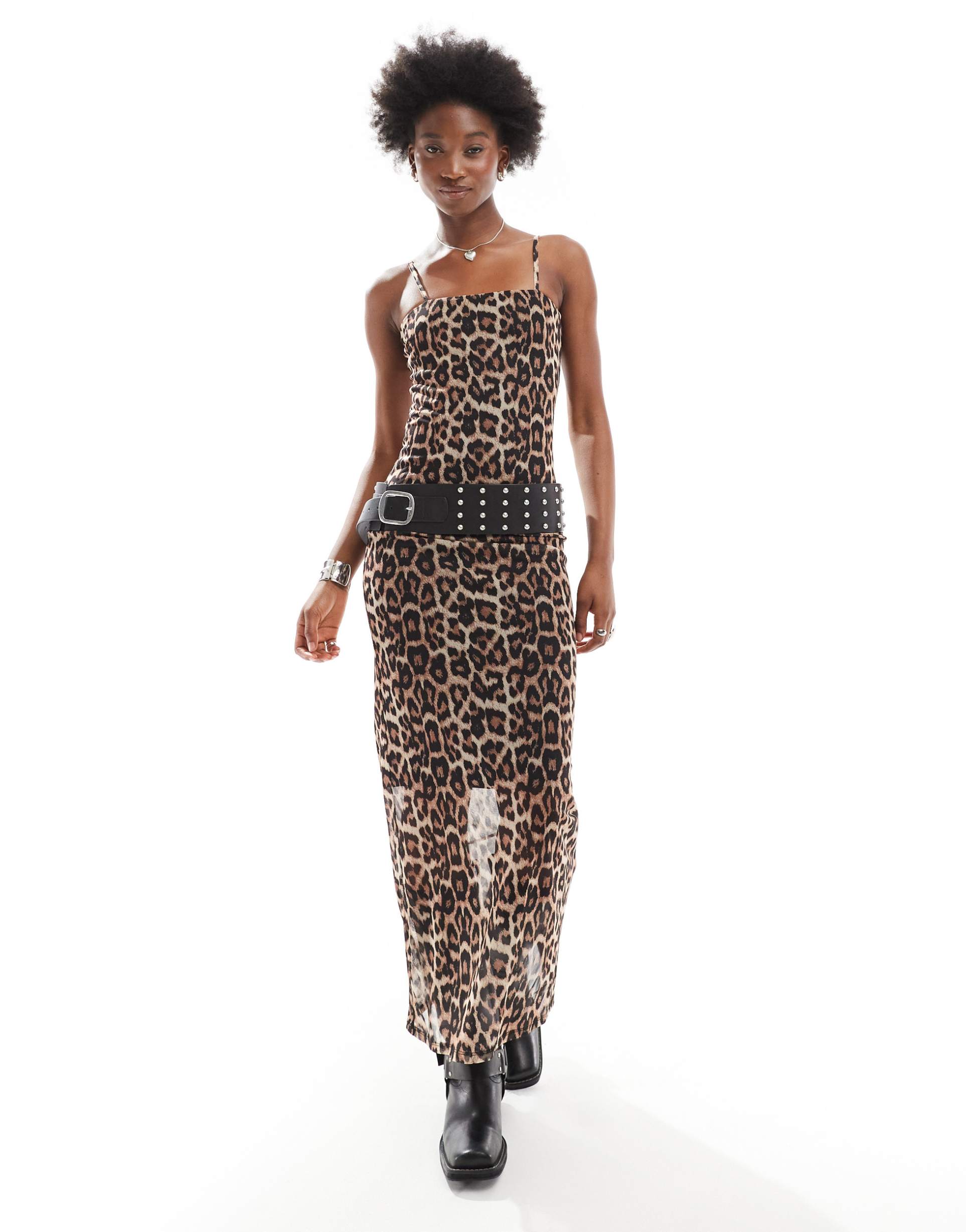 noisy may mesh maxi dress in leopard print