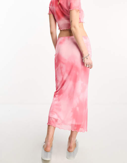 Noisy May mesh maxi skirt co-ord in pink tie dye, 2 of 4