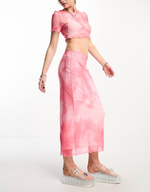Noisy May mesh maxi skirt co-ord in pink tie dye, 4 of 4