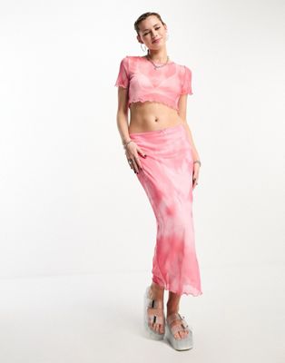 Noisy May mesh maxi skirt co-ord in pink tie dye - ASOS Price Checker