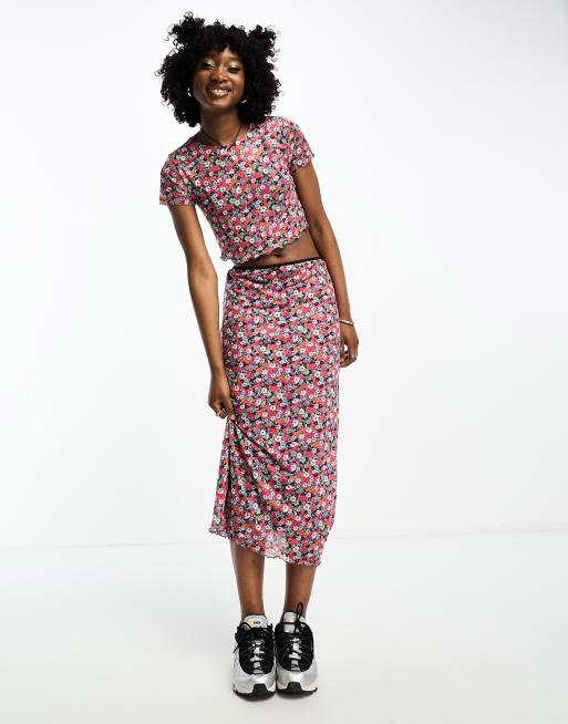 Noisy May mesh midi skirt in multi ditsy - part of a set