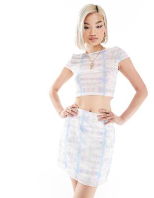 Noisy May Mesh Mini Skirt With Abstract Print In Pastel - Part Of A Set-white