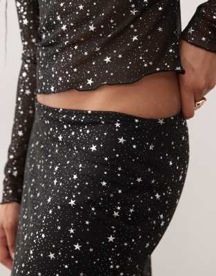 Noisy May Mesh Overlay Mini Skirt With Stars Print In Black