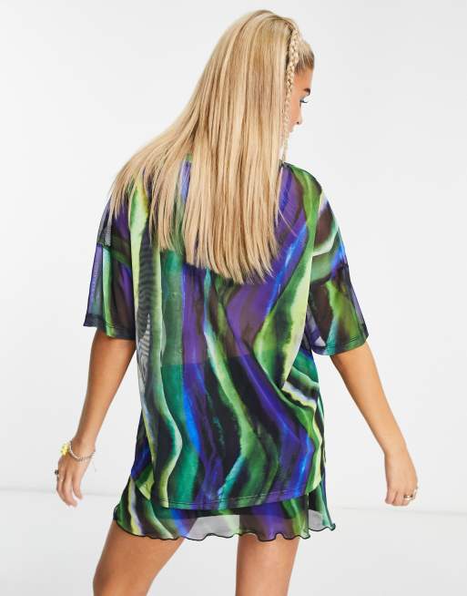 Noisy May mesh oversized t shirt in green blue wave print part of a set ASOS