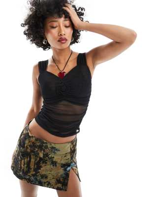 mesh rosette top in black