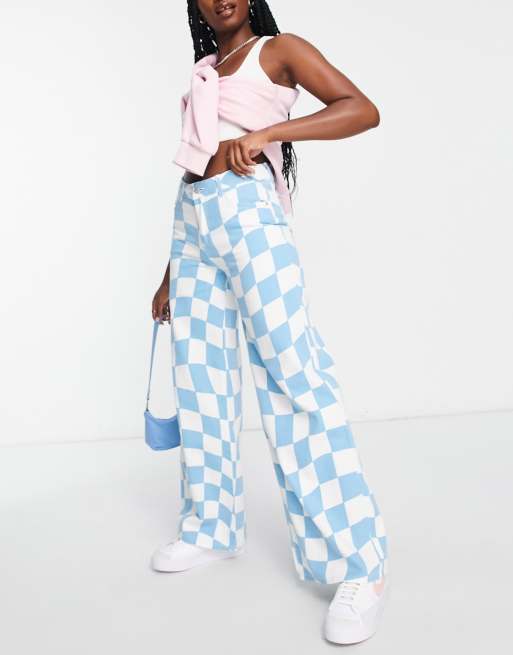 Checkered denim hot sale jeans