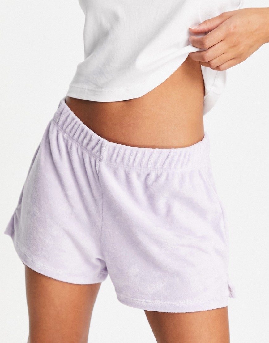 Noisy May mid rise terry shorts in purple heather