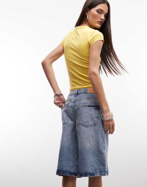 Noisy May mid waist bermuda short in light blue denim, 5 of 5