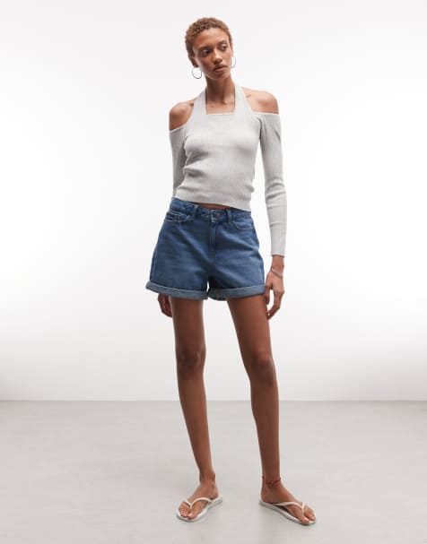 Noisy May mid waist denim short in mid blue - view 1