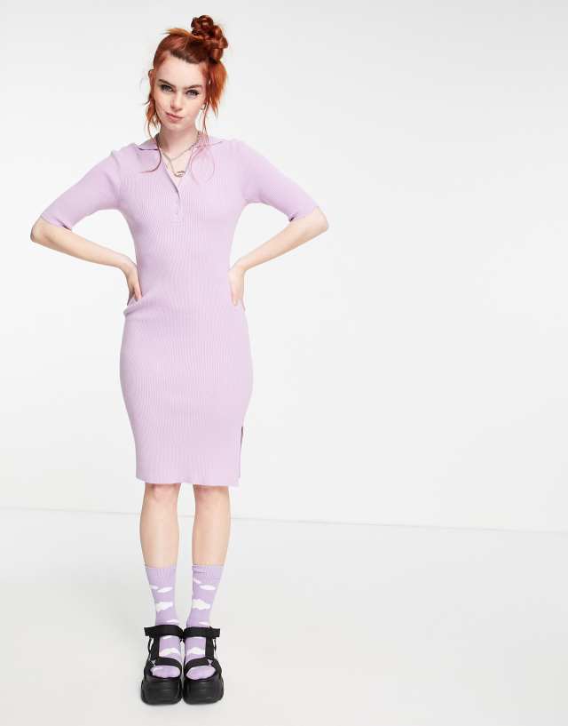 Noisy May midi body-conscious dress with collar detail in lilac